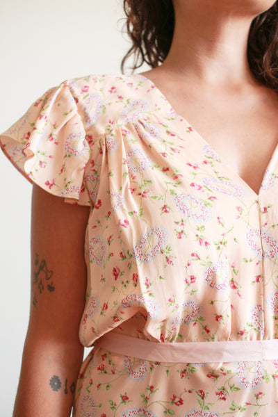 1940s Rose Print Rayon Nightgown
