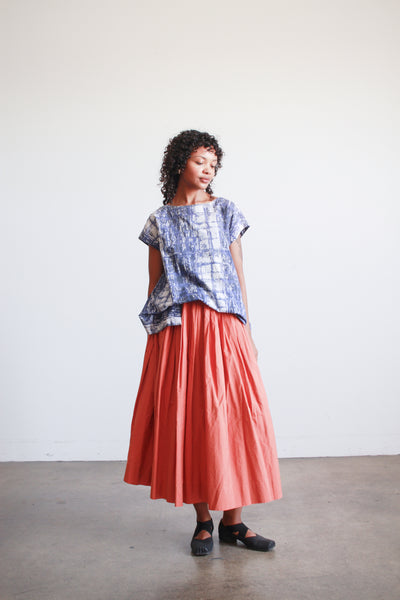 1970s Terracotta Cotton Pleated Midi Skirt