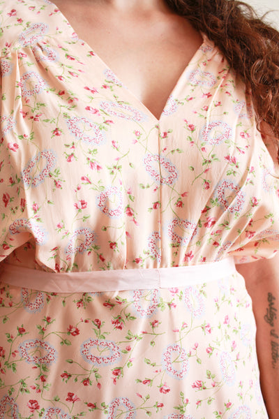 1940s Rose Print Rayon Nightgown