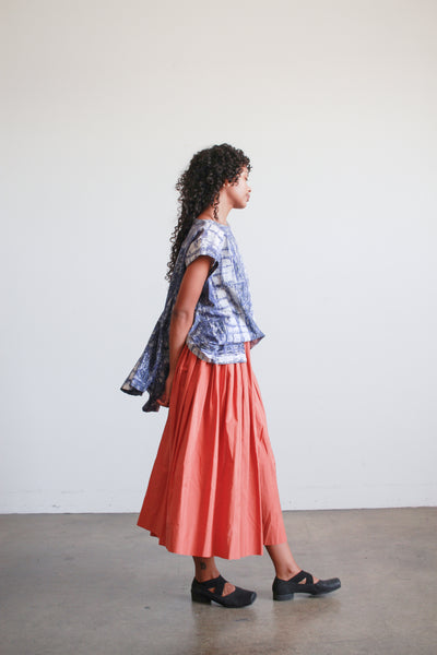 1970s Terracotta Cotton Pleated Midi Skirt
