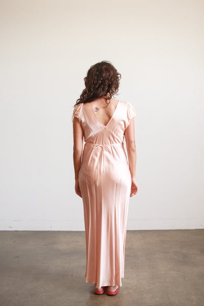 1930s Femi Craft Rose Silk Charmeuse Embroidered Bias Nightgown