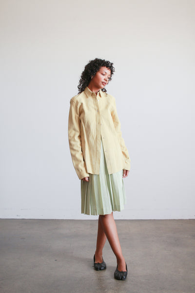 1970s Green and White Seersucker Stripe Skirt