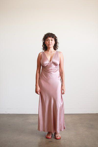 1990s Dusty Mauve Plunge Nightgown