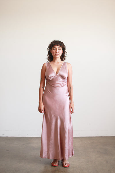 1990s Dusty Mauve Plunge Nightgown