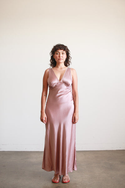 1990s Dusty Mauve Plunge Nightgown