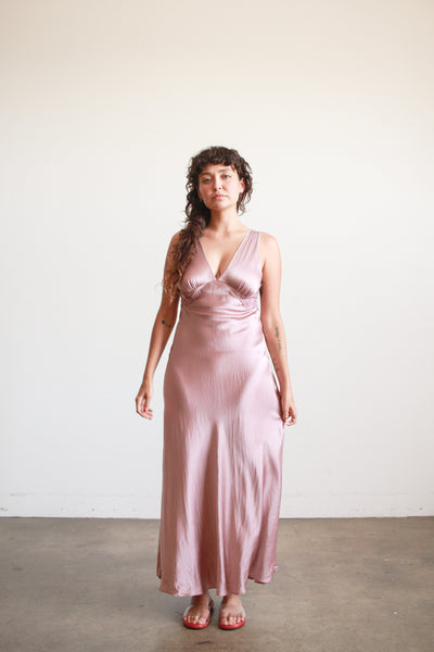 1990s Dusty Mauve Plunge Nightgown