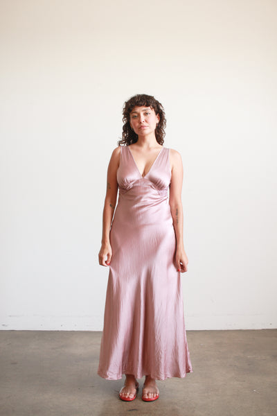 1990s Dusty Mauve Plunge Nightgown