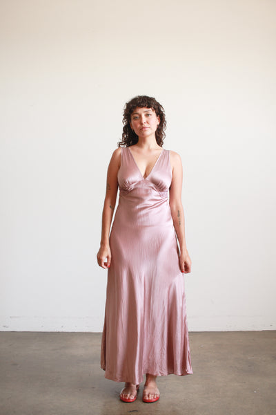 1990s Dusty Mauve Plunge Nightgown