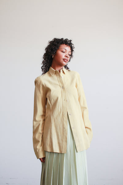 1980s Chartreuse Suede Button Up Shirt