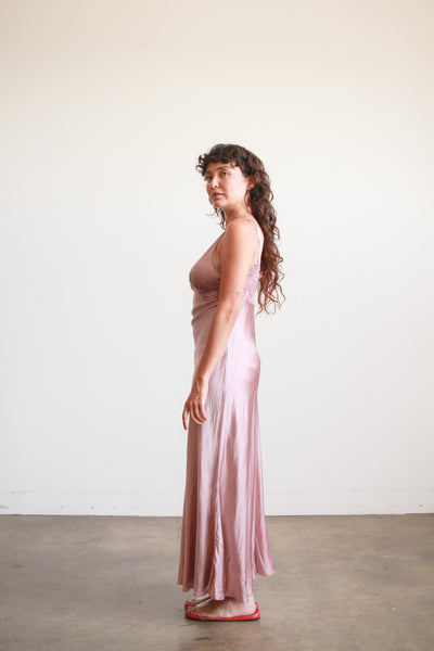 1990s Dusty Mauve Plunge Nightgown