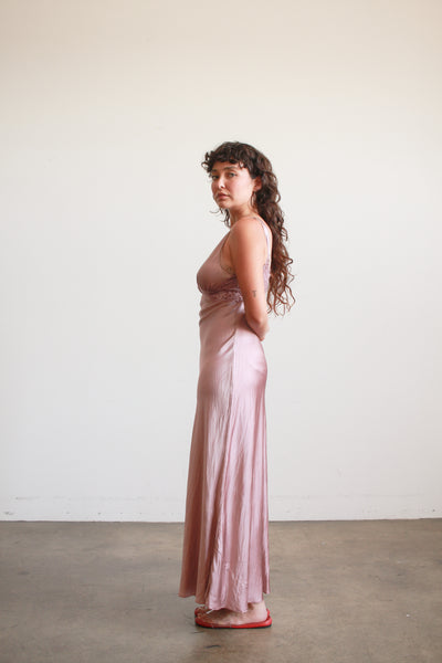 1990s Dusty Mauve Plunge Nightgown