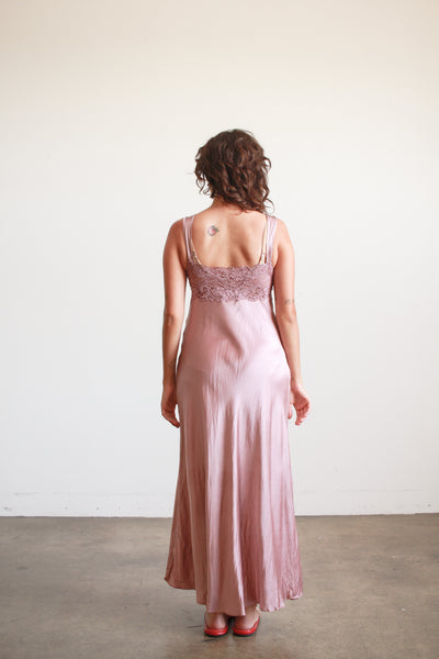 1990s Dusty Mauve Plunge Nightgown