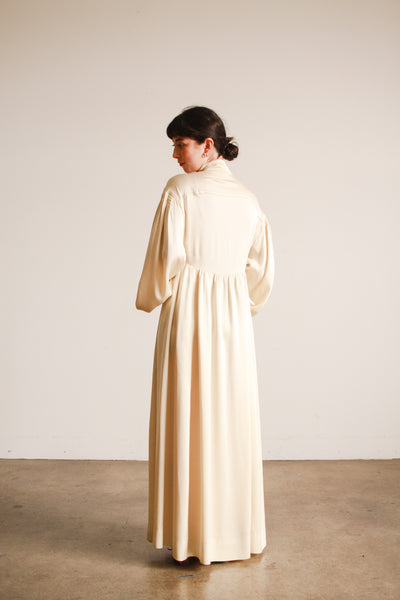 1970s Jean Muir Cream Silk Balloon Sleeve Gown