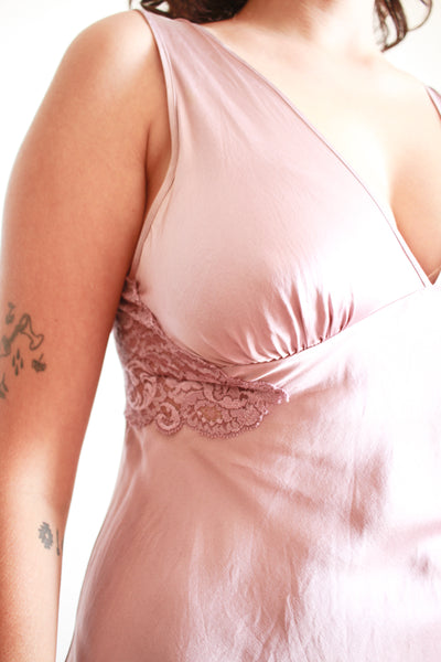 1990s Dusty Mauve Plunge Nightgown