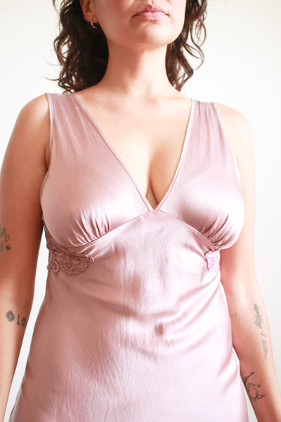 1990s Dusty Mauve Plunge Nightgown