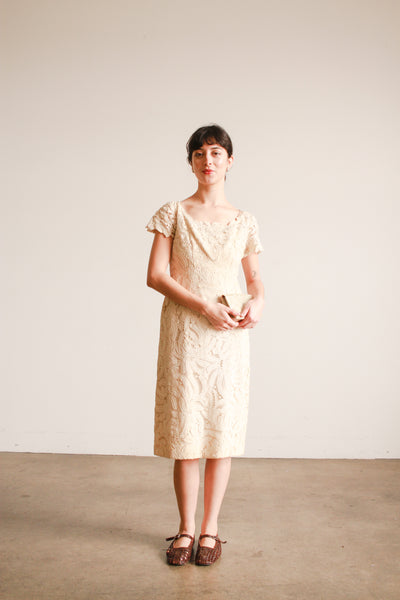 1950s Ecru Tape Lace Capsleeve Dress