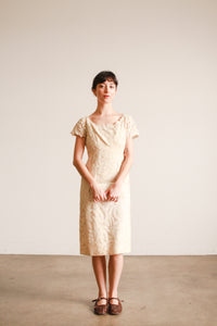 1950s Ecru Tape Lace Capsleeve Dress