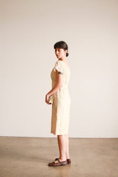 1950s Ecru Tape Lace Capsleeve Dress