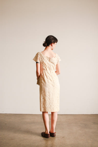 1950s Ecru Tape Lace Capsleeve Dress