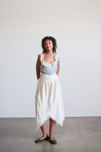 1980s Cream Asymmetrical Woven Cotton Midi Skirt