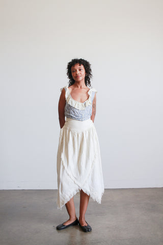1980s Cream Asymmetrical Woven Cotton Midi Skirt