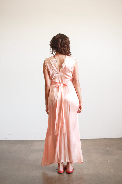 1940s Peach Silk Rayon Lace Trim Nightgown
