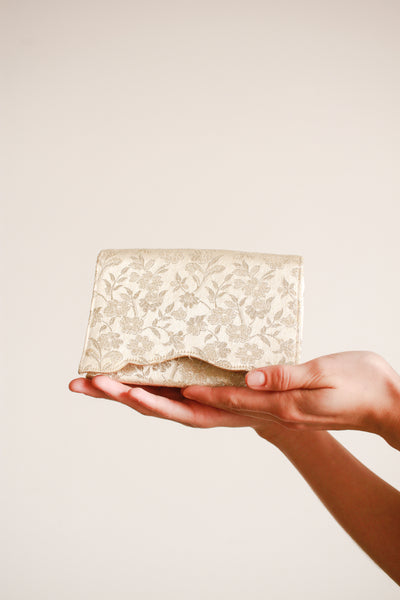 1960s Silver Floral Embroidered Clutch Bag