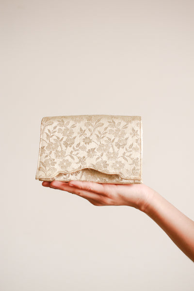 1960s Silver Floral Embroidered Clutch Bag