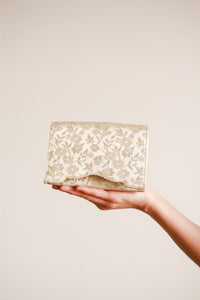 1960s Silver Floral Embroidered Clutch Bag