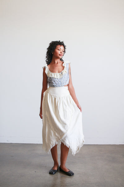 1980s Cream Asymmetrical Woven Cotton Midi Skirt