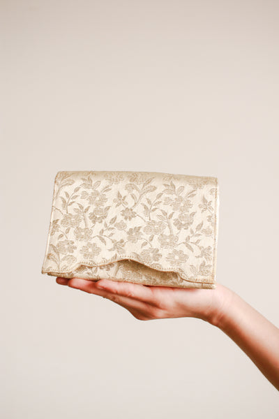 1960s Silver Floral Embroidered Clutch Bag