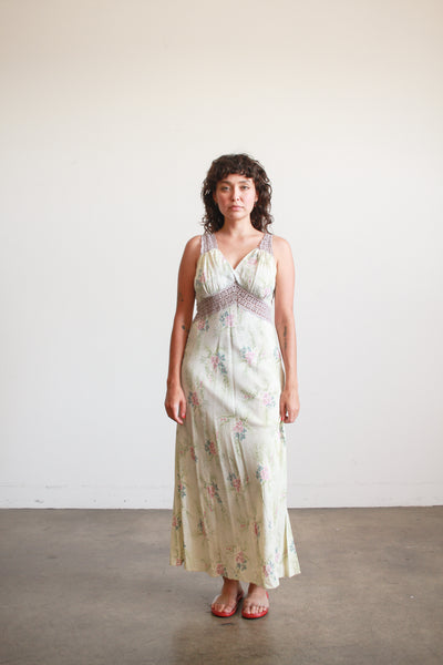 1940s Teal Floral Print Rayon Nightgown