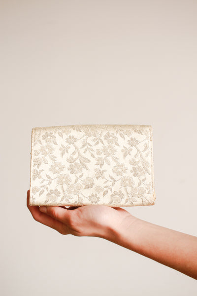 1960s Silver Floral Embroidered Clutch Bag