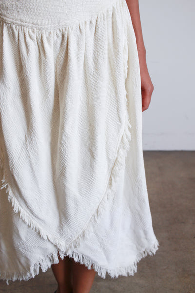 1980s Cream Asymmetrical Woven Cotton Midi Skirt