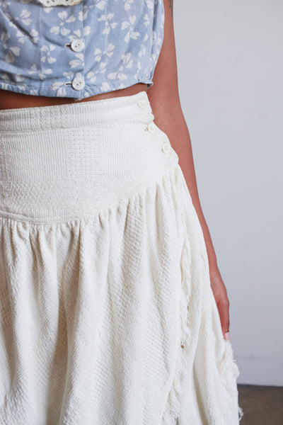 1980s Cream Asymmetrical Woven Cotton Midi Skirt