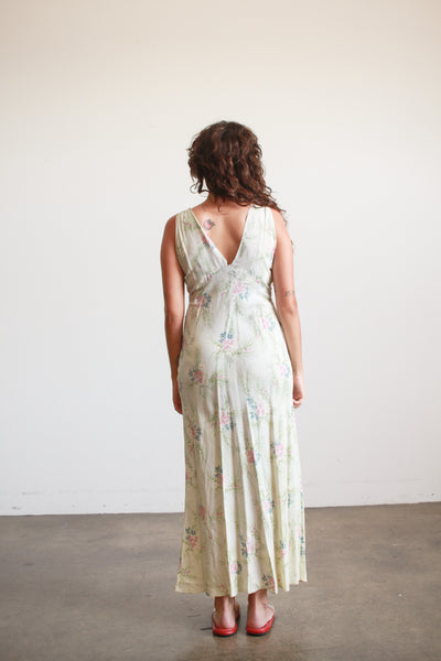 1940s Teal Floral Print Rayon Nightgown