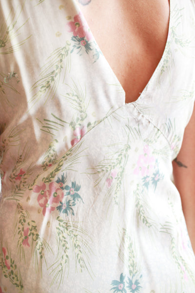 1940s Teal Floral Print Rayon Nightgown
