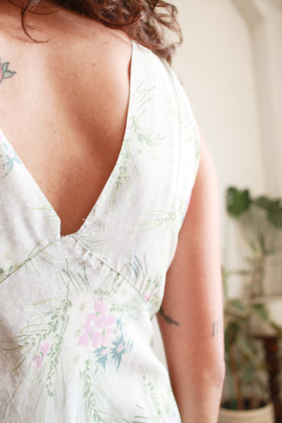 1940s Teal Floral Print Rayon Nightgown