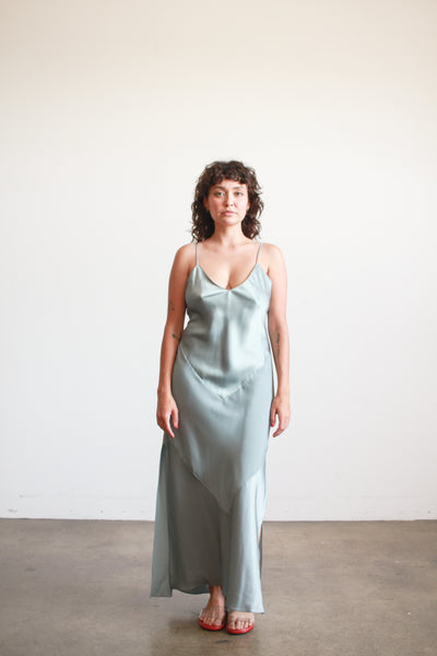 1990s Stone Blue Camisole Silk Slip Dress