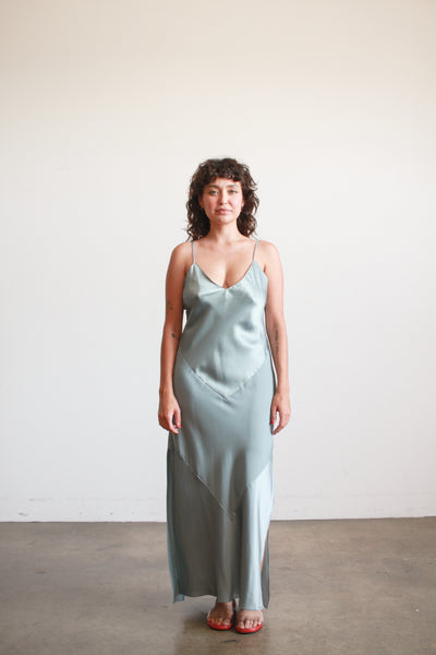 1990s Stone Blue Camisole Silk Slip Dress