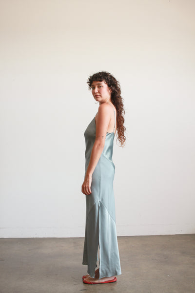 1990s Stone Blue Camisole Silk Slip Dress