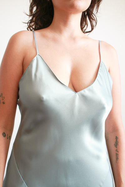 1990s Stone Blue Camisole Silk Slip Dress