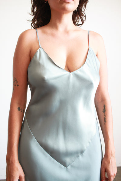 1990s Stone Blue Camisole Silk Slip Dress