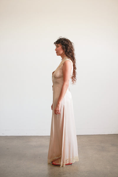 1930s Taupe Charmeuse Silk Lace Nightgown