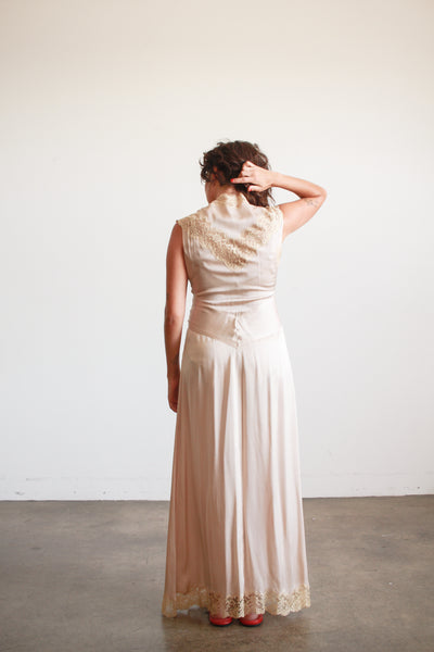 1930s Taupe Charmeuse Silk Lace Nightgown