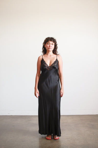 1990s Black Silk Lace Cami Slip Dress