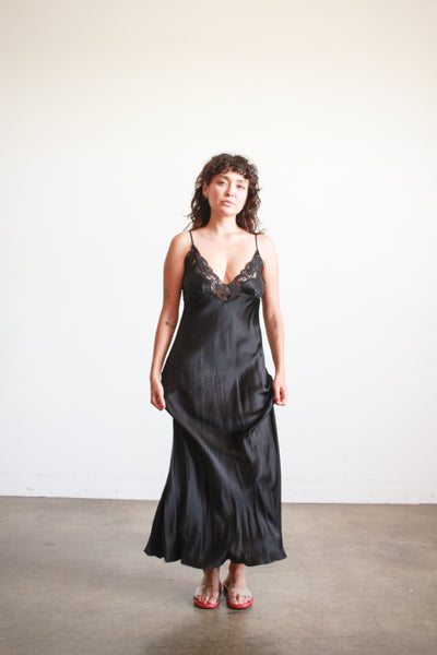1990s Black Silk Lace Cami Slip Dress