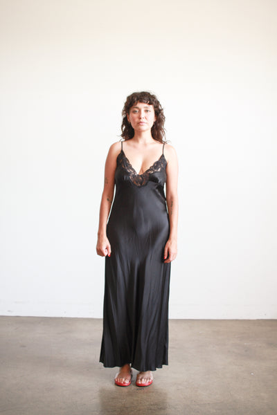 1990s Black Silk Lace Cami Slip Dress