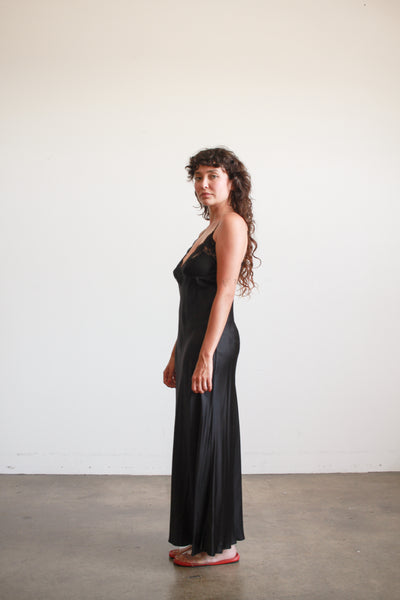 1990s Black Silk Lace Cami Slip Dress
