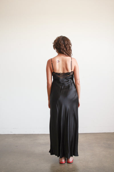 1990s Black Silk Lace Cami Slip Dress